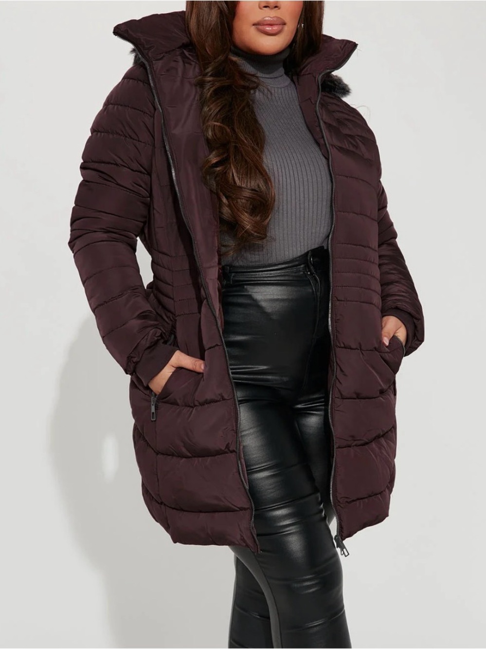 Fashion Nova Puffer Long Winter Coat - Deep Brown/Chocolate Fuzzy Inside Medium
